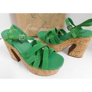 New Free People Lisbon MJ Green Platform Sandals New With Box‎ $148rt 38.5